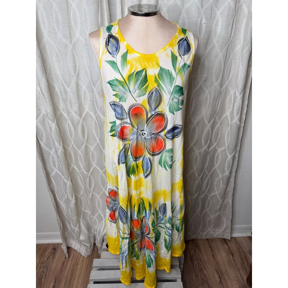 Sleeveless Vibrant Floral Rayon Maxi Dress Resortwear Euro Summer  O/S India Nwt